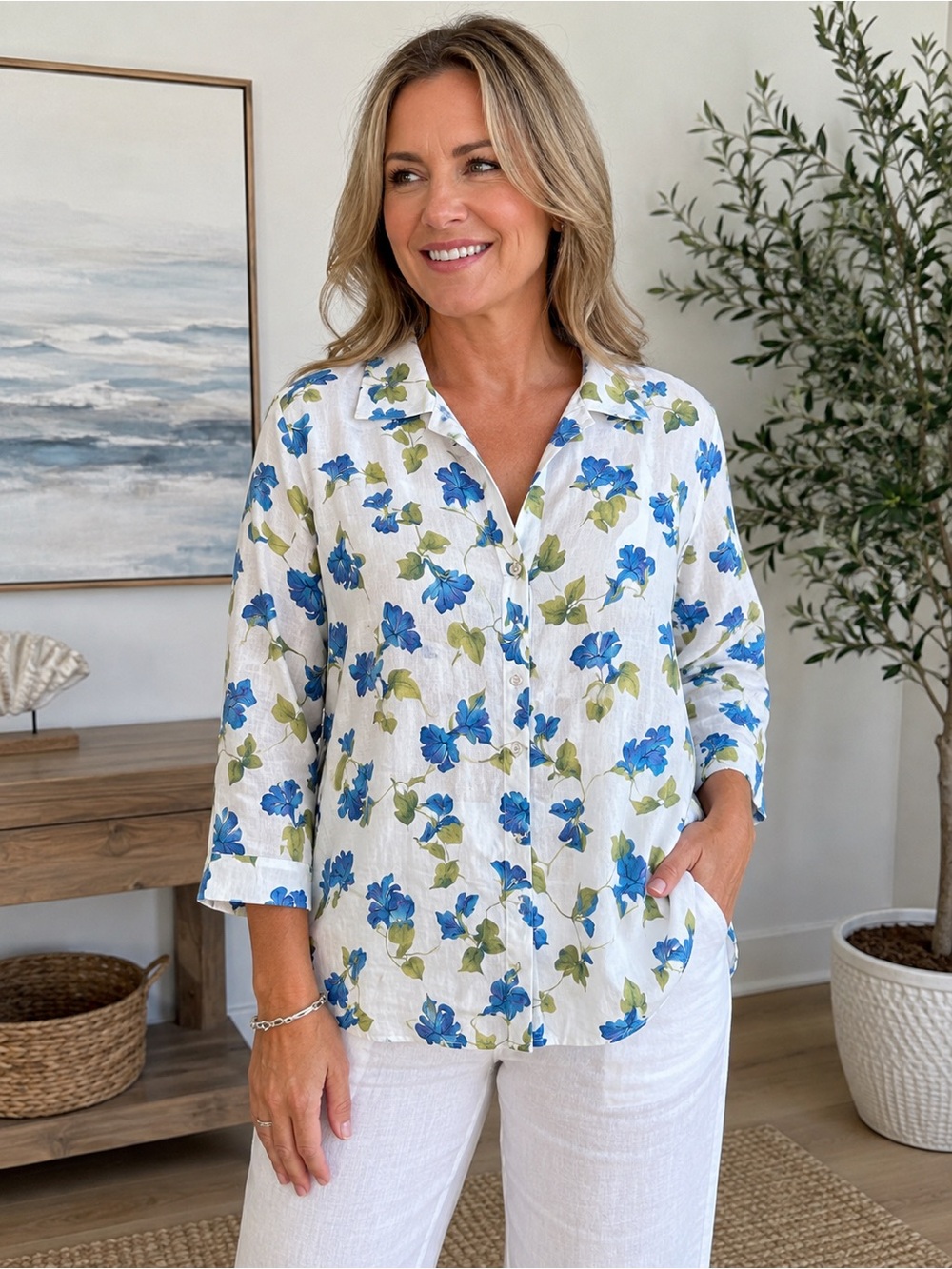CUT LOOSE 100% linen coastal grandma artsy cottagecore Floral Print XL USA made